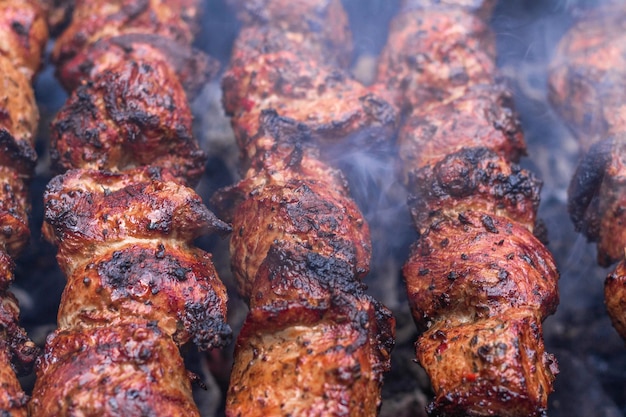 Il delizioso shish kebab viene preparato alla griglia