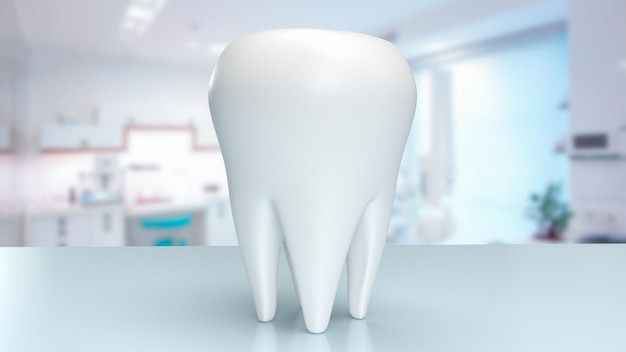 Il dente bianco nella clinica del dentista per il rendering 3d di concetto medico o sanitario