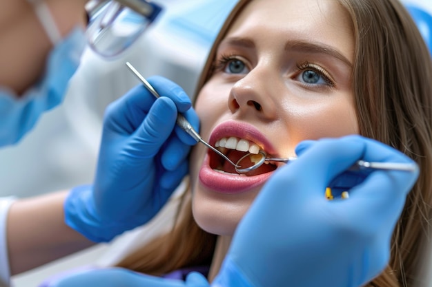 Il dentista tratta il paziente con un apparecchio ortodontico utilizzando uno strumento dentale