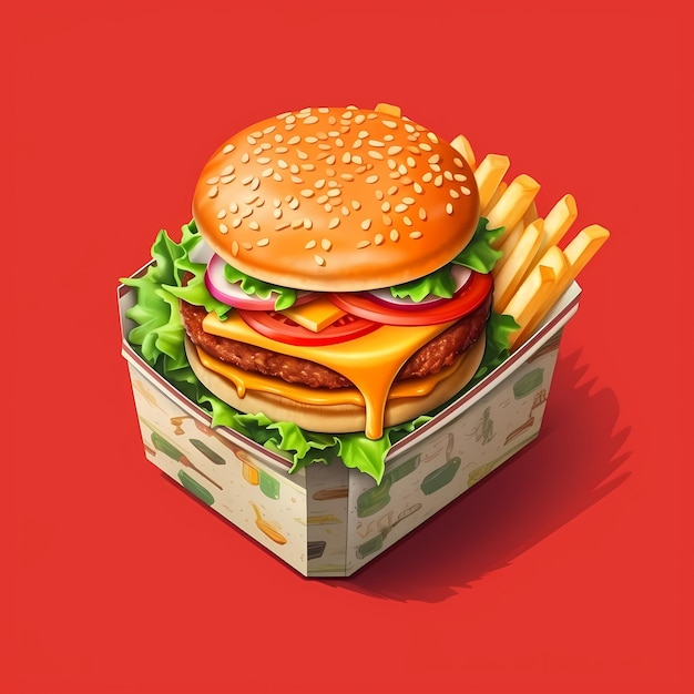 Il design dell'illustrazione del hamburger è delizioso sul fondo pastello fast food design pulito