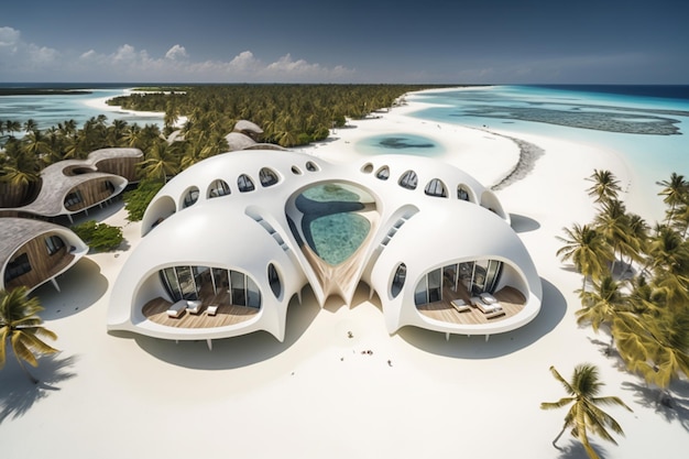 Il design della casa sulla spiaggia è un modello 3d di una casa sulla spiaggia.