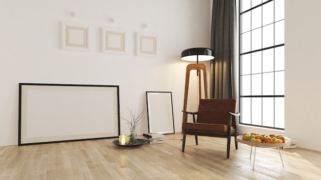 Il design di mobili Mock up in interni moderni in background, accogliente soggiorno
