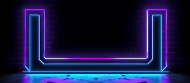 il design sorprendente presenta una combinazione unica di luci al neon blu e viola contro l'IA generativa