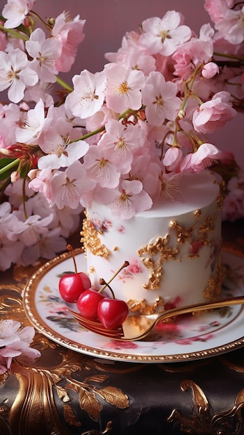 Il dessert reale è una deliziosa celebrazione di compleanno in panetteria con fiori.