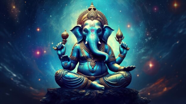 il dio elefante Ganesha medita nello spazio