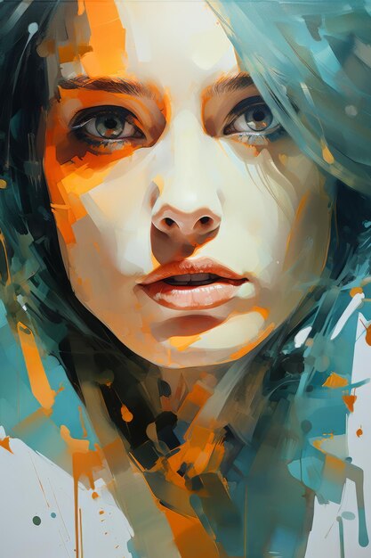 Il dipinto ad acquerello di una donna mostra i suoi occhi in un dipinto di colore arancione