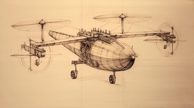 Il disegno astratto cattura l'antica macchina Lo schizzo tecnico rivela il vecchio meccanismo