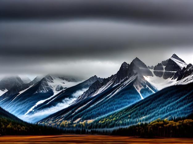 Il disegno della pioggia di montagne e i colori neutri si combinano per evocare un'atmosfera serena. Generazione AI generata