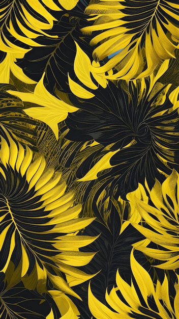 Il disegno giallo della foglia di Monstera ricco di dettagli realistici