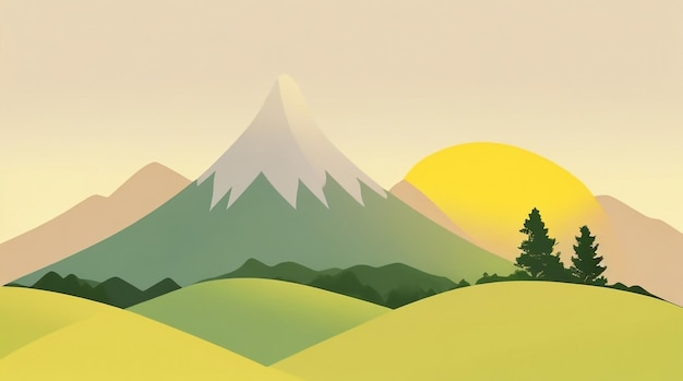 Il disegno luminoso di Horizon delle montagne al tramonto per una semplice meraviglia educativa