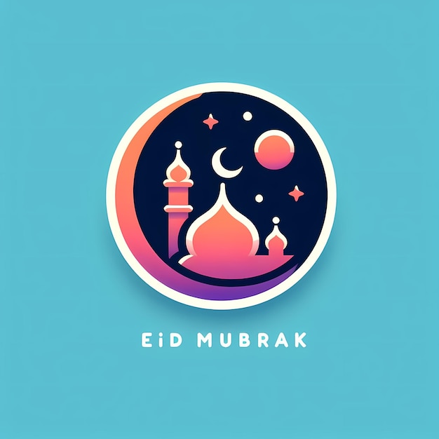 Il distintivo Eid Mubarak con uno schema di colori luminosi esteticamente minimalista include il testo Eid Mubarek