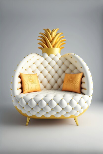 Il divano del designer è in stile ananas dorato sullo sfondo bianco.