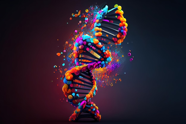 Il DNA sorprendente e lo sfondo morbido isolato mescolano il rendering 3d a colori Generativo ai