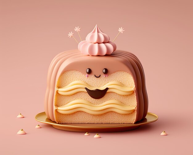 Il dolce sorriso della torta carina ha isolato lo stile di rendering 3D generato dall'intelligenza artificiale