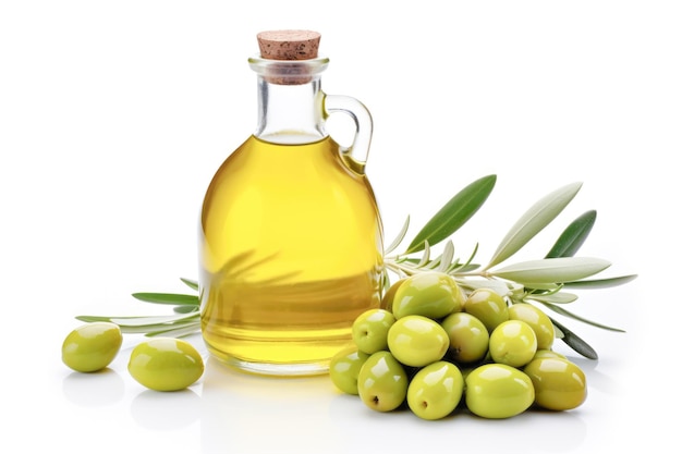 Il dono della natura L'olio d'oliva fresco con le sue foglie e il suo liquido offre un ingrediente sano per una dieta sana