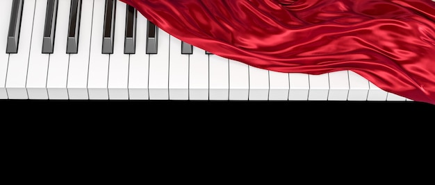Il drappeggio copre parzialmente il rendering 3d della tastiera del pianoforte