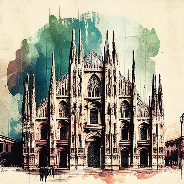 Il Duomo di Milano in stile acquerello di Generative AI