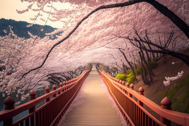 Il famoso luogo di osservazione dei fiori di ciliegio in Corea del Sud è a Jinhae in primavera