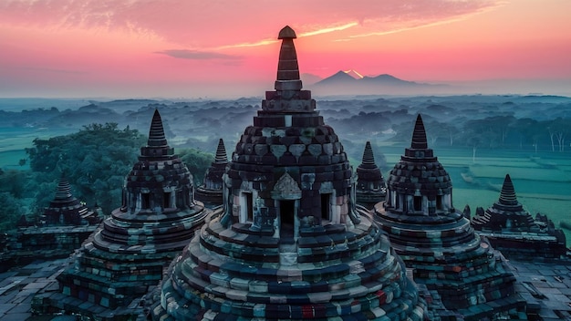 Il famoso tempio di Borobudur a Mungkid, in Indonesia