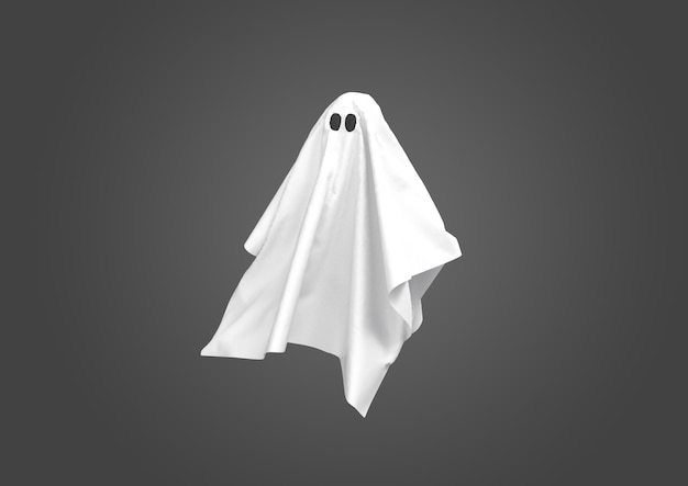 Il fantasma bianco del fantasma 3d che galleggia da un foglio su un fondo grigio 3d rende l'illustrazione 3d