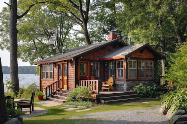 Il fascino del cottage sul lago nella foresta verde