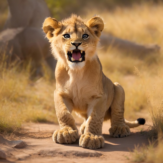 Il fascino del giocoso cucciolo di leone nella savana