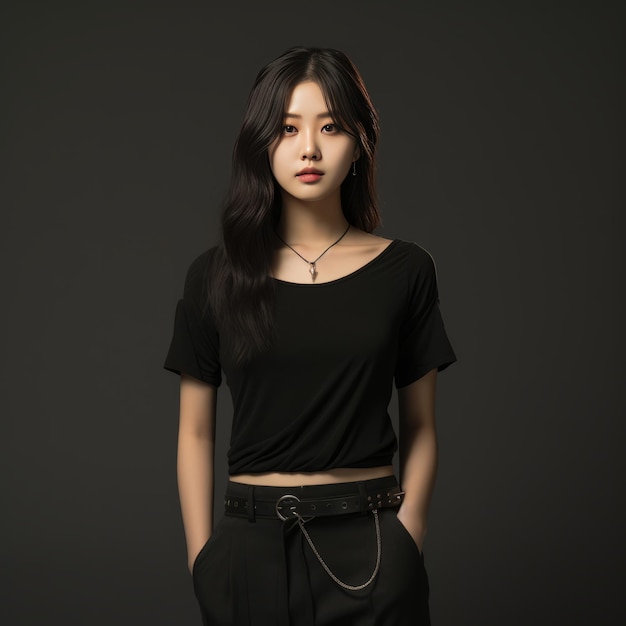 Il fascino di una giovane muse Kpop Un accattivante servizio fotografico in eleganti abiti neri