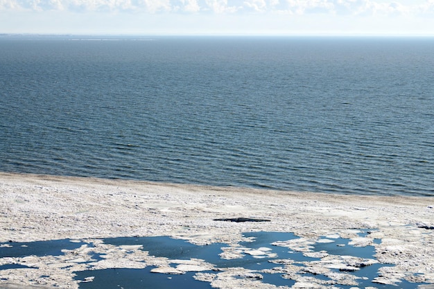 Il fenomeno naturale stagionale dello scioglimento del ghiaccio marino dell'arrivo del ghiaccio primaverile sull'acqua si scioglie dal sole cocente