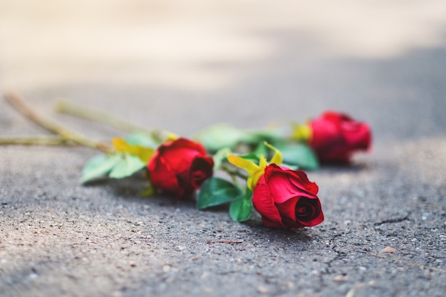Il fiore delle rose rosse è stato abbandonato sul pavimento