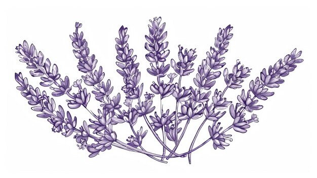 Il fiore lavanda Provenza francese Lavanda gambo pianta floreale erba Lavanda morbida Lavanda in fiore Lavanda fatta a mano illustrazione moderna isolata su bianco