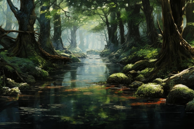Il fiume della foresta tranquilla genera Ai