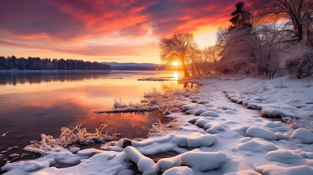 Il fiume e la foresta in inverno