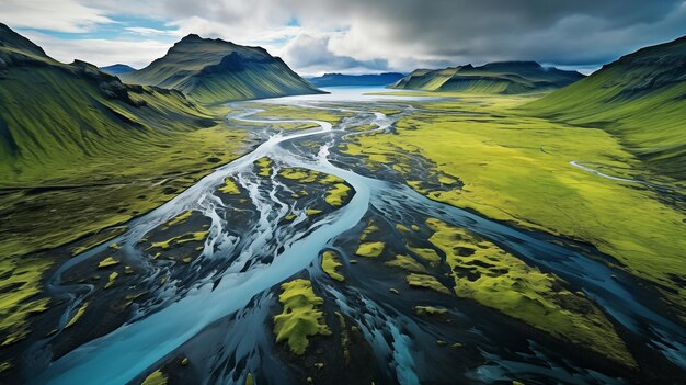 Il fiume Islanda vista da un occhio d'uccello