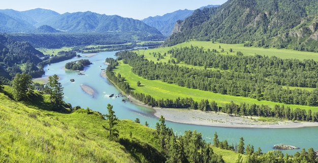 Il fiume Katun nelle montagne Altai in una giornata estiva