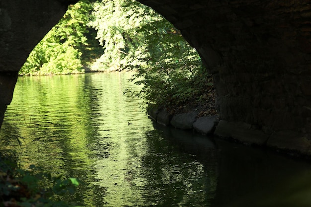 Il fiume scorre sotto un ponte di pietra