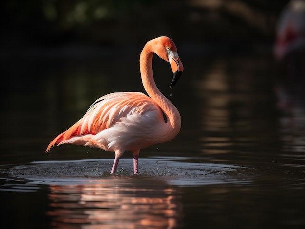 Il Flamboyant Display del fenicottero in laguna