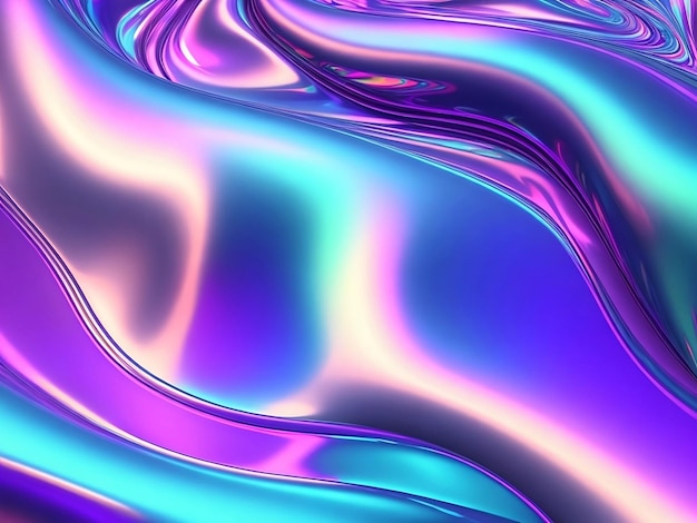 Il fluido astratto 3d rende l'onda curva al neon con gradiente iridescente olografico in movimento generativo ai