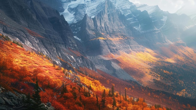 Il fogliame colorato che copre le maestose pendici delle montagne in autunno