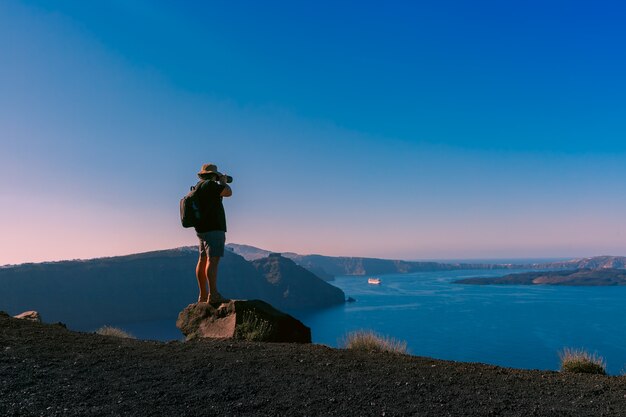 Il fotografo scatta foto caldera, Oia, Santorini