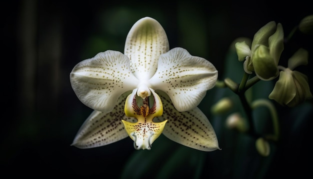 Il fragile fiore di orchidea mostra un'eleganza maculata ornata generata dall'intelligenza artificiale