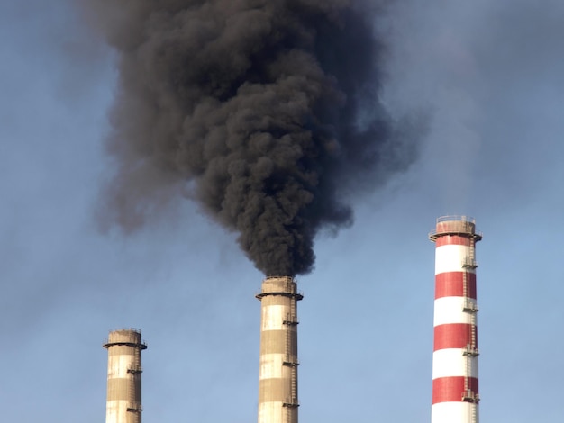 Il fumo esce dal camino di una fabbrica.