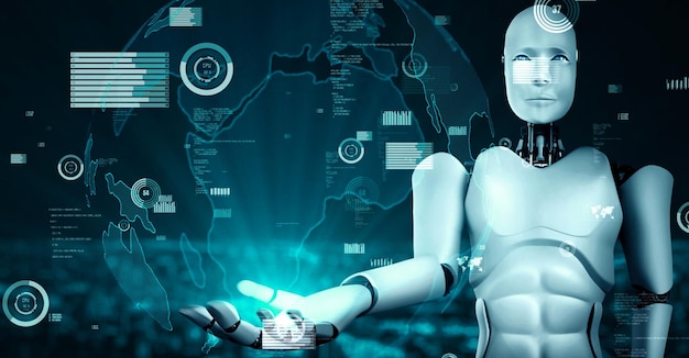 Il futuro controllo della tecnologia finanziaria da parte dell'uminoide robotico AI utilizza l'apprendimento automatico