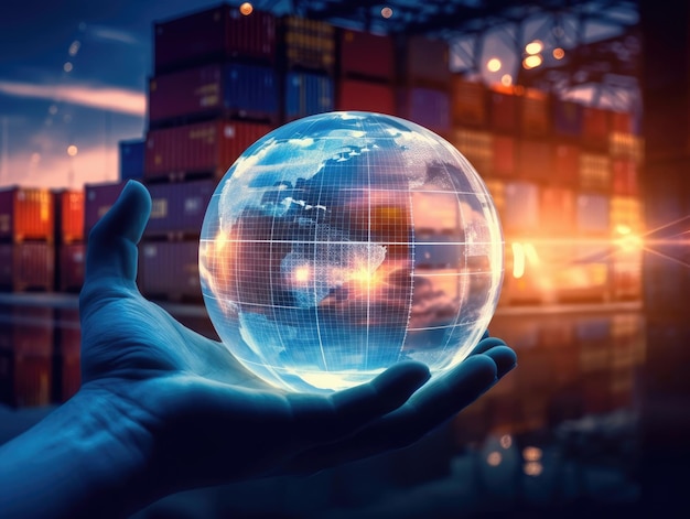 Il futuro degli affari e della tecnologia della logistica Commercio globale nella catena di approvvigionamento futura Tecnologia logistica Generativa AI
