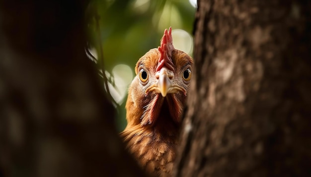 Il gallo in libertà indaga la scena rurale che canta con orgoglio generata dall'AI