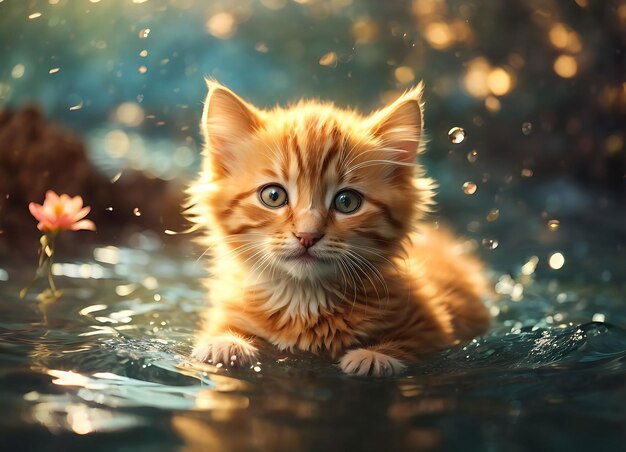 Il gattino sta nuotando nell'acqua generativa ai