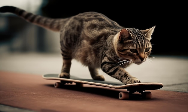 Il gatto abile scivola senza sforzo su uno skateboard catturando l'attenzione di tutti Crea utilizzando strumenti di intelligenza artificiale generativa