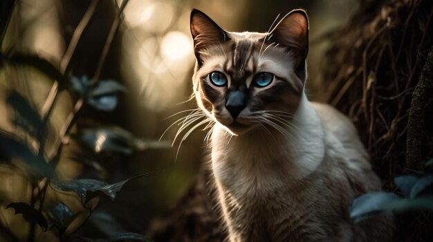 Il gatto balinese esplora l'albero Uno scorcio di una graziosa avventura felina