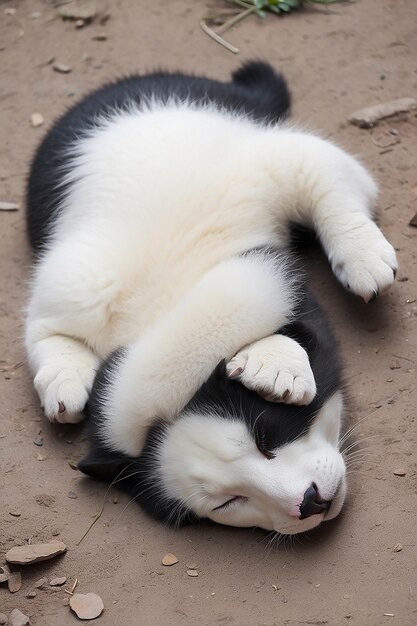 Il gatto dorme a terra, bel animale.