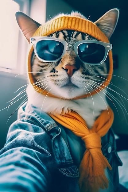 Il gatto hipster scatta selfie con divertenti animali antropomorfi