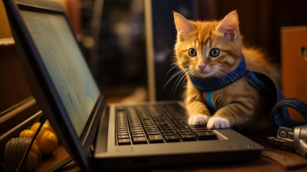 Il gatto si riposa sul computer.